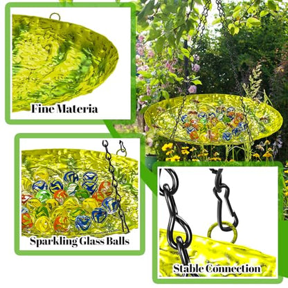 Bee Watering Station for Outside, Hanging Bee Butterfly Feeder for Garden, Metal Butterfly Puddler with Stone Texture Bee Drinking Bowl with Glass Marbles for Outdoors Yard Decor (Hanging-Ellipses) - style: hanging-ellipses