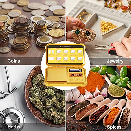 Fuzion Gram Scale 200g/0.01g, Jewelry Scales Digital Weight Grams and Ounces, Digital Pocket Herb Scale with 6 Modes, Tare for Herbs, Jewelry, Small(50g Weight & Battery Included) - color: Gold, size: 200/0.01g