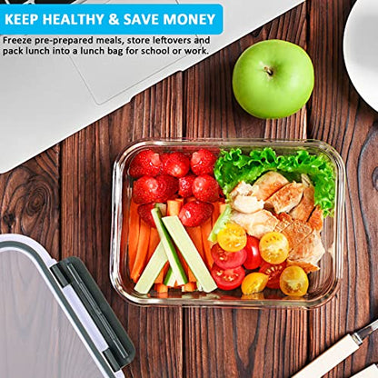 M MCIRCO [5-Packs, 30 Oz] Glass Meal Prep Containers with Snap Locking Lids Glass Food Containers,Airtight Lunch Container,Microwave, Oven, Freezer and Dishwasher - size: 5pcs