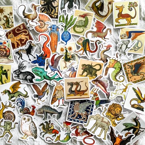 50 Pcs Medieval Creatures Stickers – Vintage Fantasy Mythical Monster Decals for Scrapbooking, Journaling, Laptops, Gothic Aesthetic, Medieval Art Vinyl Sticker Pack - color: Medieval Creatures
