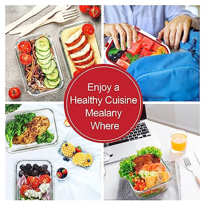 VERONES 10Pack Glass Meal Prep Containers, Airtight Glass Lunch Containers,Stackable Glass Food Storage Containers Set with Lids,Exclusive of BPA, for Microwave,Oven, Freezer&Dishwasher Friendly,Red - color: Red