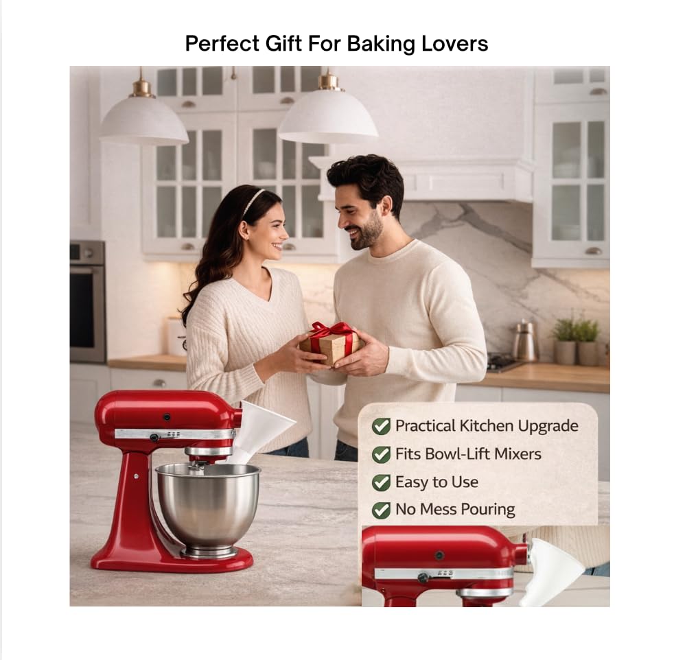 Flour Funnel for KitchenAid Mixer 7Qt Food Grade BPA Free Dishwasher Safe No Mess Baking Tool Easy Pour Accessory ngredients Safely and Easily Fits 7 Quart Bowl Lift Mixers Only - color: 7 QT