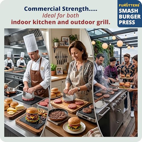 FUNUTTERS 6.5'' Smash Burger Press Patty Maker, Hamburger Smasher Tool, Heavy-Duty Stainless Steel, BBQ Grill and Flattop Griddle Accessory - Commercial Grade - size: 6.5'' with Beechwood Handle