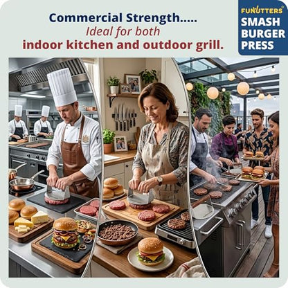 FUNUTTERS 5.5'' Smash Burger Press Patty Maker, Hamburger Smasher Tool, Heavy-Duty Stainless Steel, BBQ Grill and Flattop Griddle Accessory - Commercial Grade - size: 5.5'' with Beechwood Handle