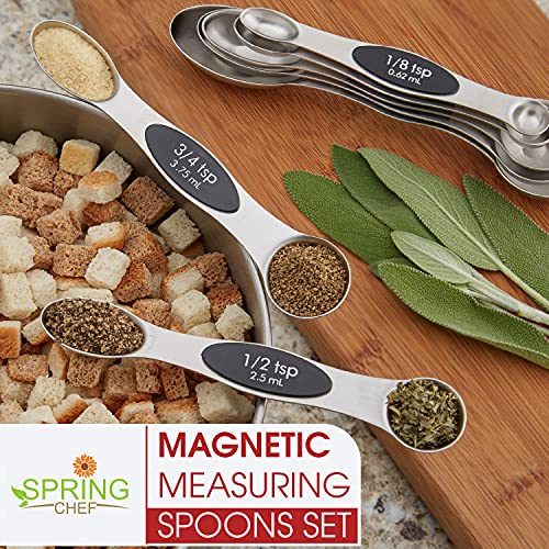 Spring Chef Stainless Steel Magnetic Measuring Spoons Set of 8 with Leveler, Dual Sided Metal Teaspoon & Tablespoon Measuring Spoons, Nesting Kitchen Gadgets for Baking & Cooking - 2 Pack - Black - color: Black, size: 2-Pack