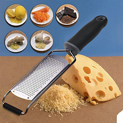 Stainless Steel Cheese Grater, Ergonomic Soft Handle Lemon Ginger Potato Zester with Plastic Cover - color: A-Black