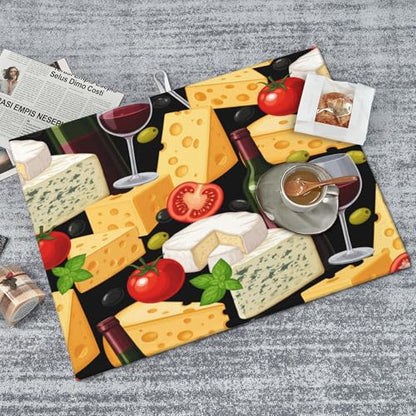 Dish Drying Mat for Kitchen Counter - Cheese Wine Absorbent Heat Resistant Microfiber Dishes Drainer Mat - Kitchen Gadgets Large Coffee Machine Dish Rack Pad 18"X24"