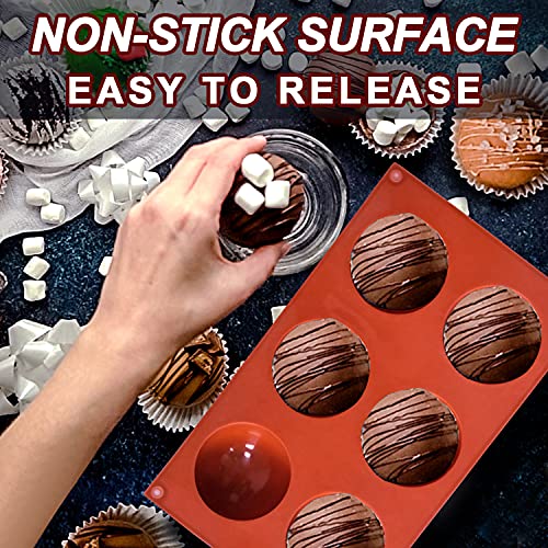 Lerykin 2 Pack Large 6-Cavity Semi Sphere Silicone Molds, Non-Stick Baking Mold for Making Standard Size Hot Chocolate Bomb, Cake, Jelly, Dome Mousse - color: 6 Large ( 2 Pack )