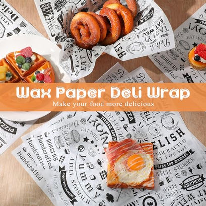 Ireer 400 Pcs Deli Wax Paper Sheets 15 x 15 Inch Large Newsprint Sandwich Paper Wraps Greaseproof Food Basket Liners Newspaper Wrapping for Spring Summer Picnic Burger Bread BBQ Party (White Black) - color: White Black