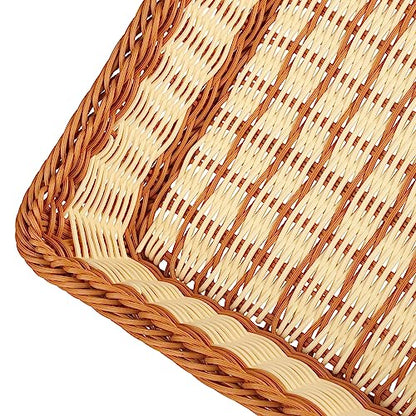 3 PCS 16 Inch Wicker Bread Basket, Woven Serving Basket, Tabletop Food Serving Basket for Restaurant, Bakery, Family Party, Hotel Serving, Fruits, Vegetables and Snacks, by GNIEMCKIN - size: 3 PCS 16 Inch Cream and Brown