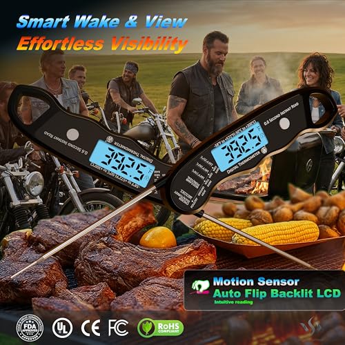 2 pcs 0.6S Instant Read Digital Meat Thermometer Probe/Pen，Factory‑Calibrated/Waterproof/Backlit/Magnetic/Flip Display/Motion Sensor:Outdoor BBQ, Barbecue Grilling, Smoking, Oven, Baking, Oil, Candy