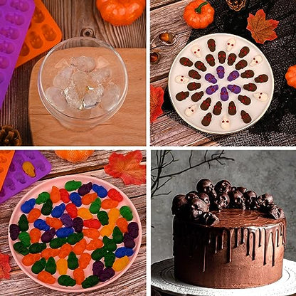 Sakolla 2 Pack Gummy Skull Candy Silicone Molds 40 Cavity Silicone Skull Molds with 2 Droppers for Halloween Chocolate, Candy,Jelly, Wax Melt, Dog Treats, Ice Cube - color: Mini Skull 40 Cavity/Purple&Orange
