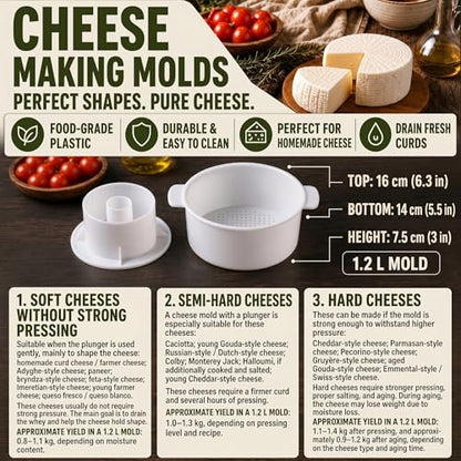 SHSH trade group Cheesemaking Supply Kit 1.2 L with Pressing Plate - Gouda Hard Cheese Mold and Presses Kits for Cheese Making Kit Maker - Cheese Mold and Press