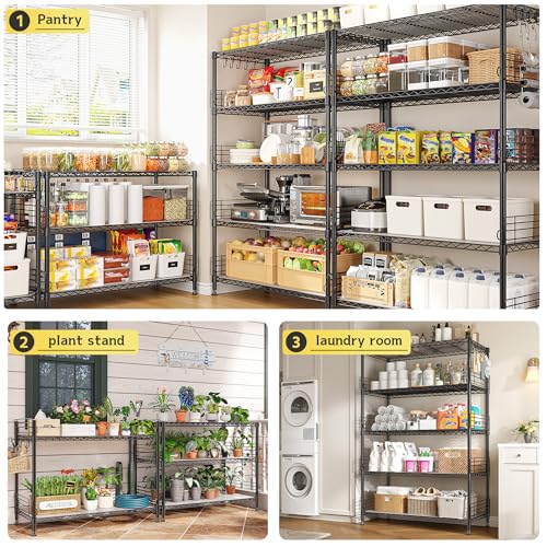 DurayLoly 5 Tier Wire Shelving Unit with Hooks and Side Blockers, 900LBS Heavy Duty Storage Shelves, Adjustable Standing Pantry Shelves for Kitchen, Closet, Workshop, 35.4" D x 15.7" W x 71.5" H - size: 35.4''Wx15.7''Dx71.5''H