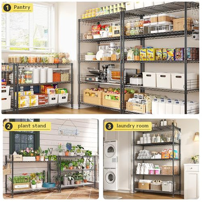 DurayLoly 5 Tier Wire Shelving Unit with Hooks and Side Blockers, 900LBS Heavy Duty Storage Shelves, Adjustable Standing Pantry Shelves for Kitchen, Closet, Workshop, 35.4" D x 15.7" W x 71.5" H - size: 35.4''Wx15.7''Dx71.5''H