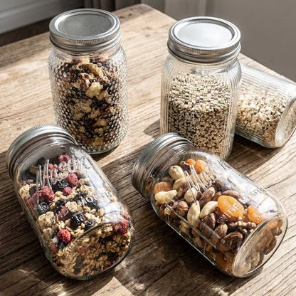 Rubtlamp Clear Mason jar 32 oz, 12 Mixed Pack Glass Jars - Wide Mouth Mason Jars with Airtight Lids for Pickling, Fermenting, Food Storage&DIY Crafts, Microwave & Dishwasher Safe - color: Mix-Clear