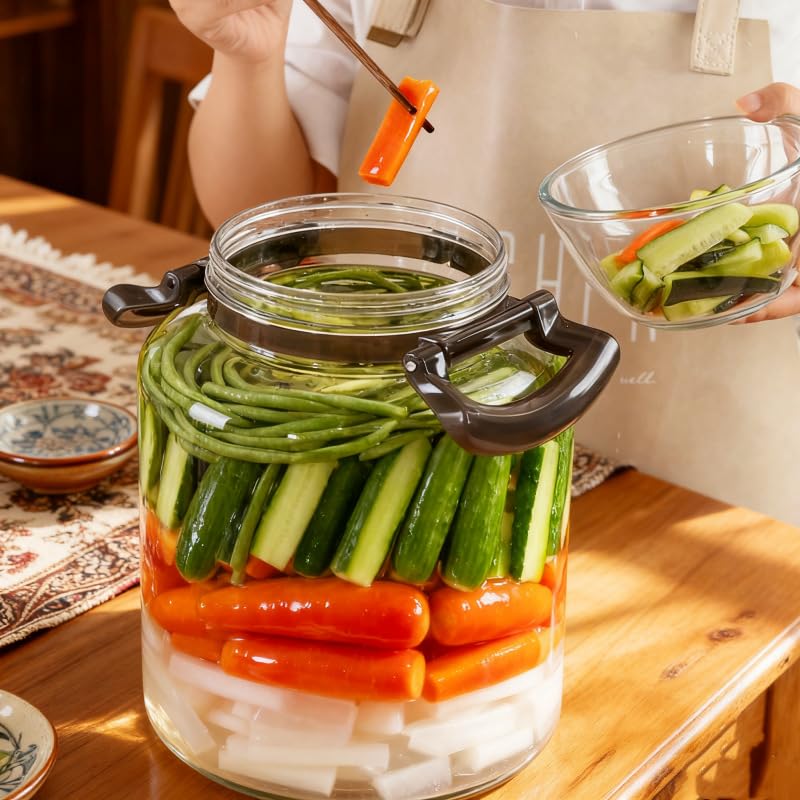 Pickle Jar, 5L Large Pickle Jar With Detachable Press And Handle, Chinese Japanese Korean Pickled Vegetables Container