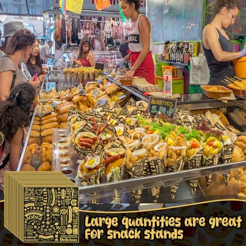 Outus 600 Pcs 12 x 12 Inch Deli Wax Paper Sheets Grease Resistant Tray Basket Liner Newsprint Paper Water and Grease Proof Sandwich Wrapping Square Hot Dog Wrapper for Food Baking (Black,Yellow) - color: Black,Yellow
