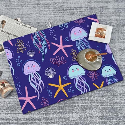 Cute Jellyfish and Starfish Dish Drying Mat for Kitchen Counter Microfiber Absorbent Reusable Washable 18x24in - color: Cute Jellyfish And Starfish