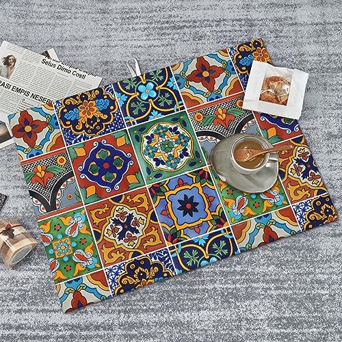 Talavera Mexican Tiles Dish Drying Mat For Kitchen Counter, Super Absorbent Microfiber Dish Drying Pad, Kitchen Gadgets For Easy Clean Multi-Use Large 18"x24" - color: Talavera Mexican Tiles