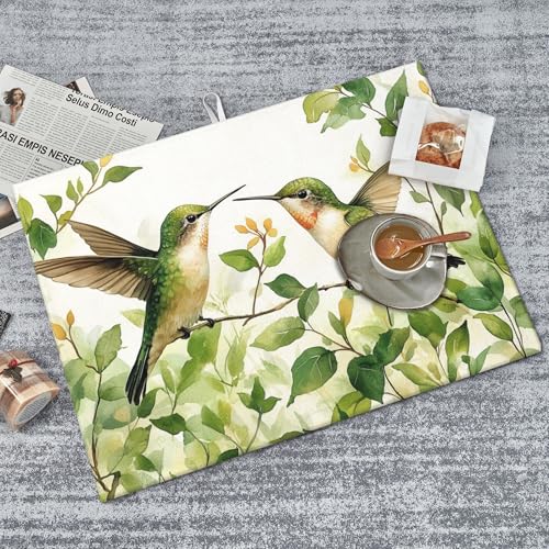 Green Hummingbird Dish Drying Mat for Kitchen Counter Microfiber Super Absorbent Non-Slip Dish Drying Pad for Countertops Dishes Utensils Stylish Quick-Dry Machine Washable 18x24 Inch - color: Green Plants Hummingbird