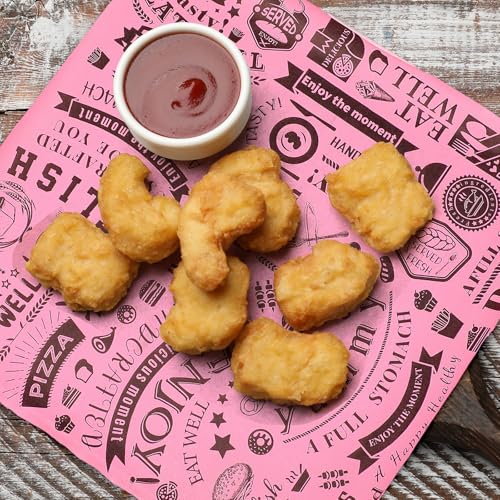 Outus 600 Pcs 12 x 12 Inch Deli Wax Paper Sheets Grease Resistant Tray Basket Liners Newsprint Paper Water and Grease Proof Sandwich Wrapping Square Hot Dog Wrappers for Food Baking (Pink,Black) - color: Pink, Black