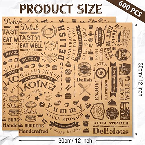 600 Pcs 12 x 12 Inch Deli Wax Paper Sheets Grease Resistant Tray Basket Liners Newsprint Paper Water and Grease Proof Sandwich Wrapping Square Hot Dog Wrappers for Food Baking (Brown) - color: Brown