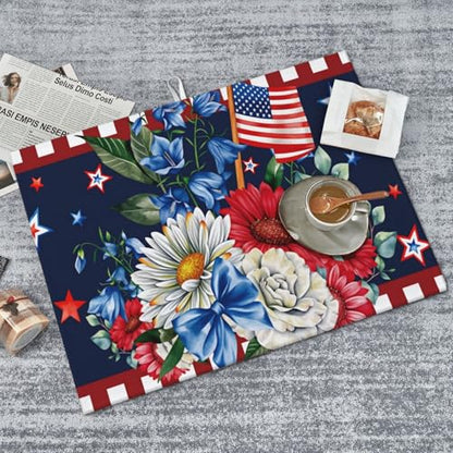 Red White and Stars Patriotic Microfiber Dish Drying Mat 18x24 Inch - Absorbent Non-Slip & Quick Dry Kitchen Counter Dish Drainer Pad, Rustic Farmhouse Style - color: Red White And Stars Patriotic