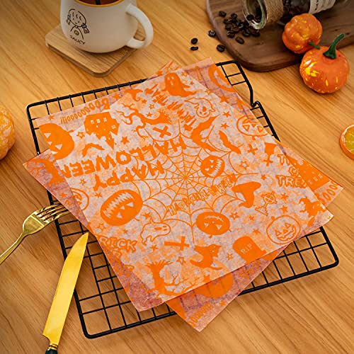 100 Pcs Halloween Wax Paper Food, Wax Paper Sheets Sandwich Wrap Papers Deli Wraps, Waterproof Oil-proof Picnic Basket Liners with Pumpkin Pattern for Kitchen Handmade Food - color: Halloween