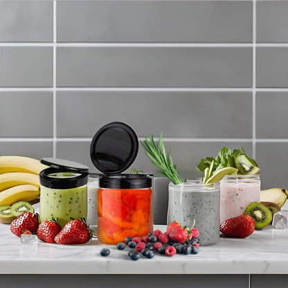 Jarming Collections Mason Jars - 16 oz Glass Extra Wide Mouth Pint Storage Jars with Black Flip Snap Lids - Made in USA - color: 2 Black Flip Plastic Lids-16 OZ
