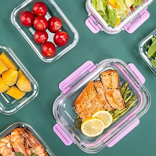 C CREST Airtight Food Storage Glass Containers with Locking Lids- 5 Large (32oz) and 5 Small (12oz), Leak-proof - color: LAVENDER