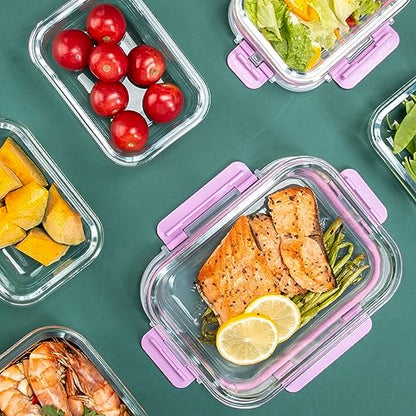 C CREST Airtight Food Storage Glass Containers with Locking Lids- 5 Large (32oz) and 5 Small (12oz), Leak-proof - color: LAVENDER