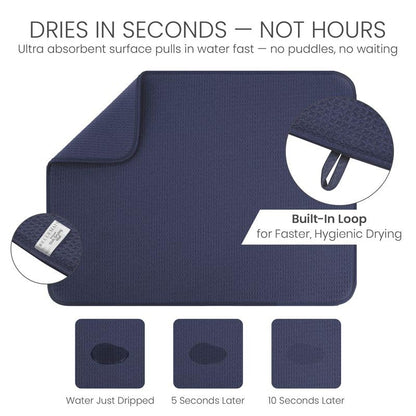 Bellemain XL Dish Mat Microfiber Dish Drying Mat, Super absorbent (Navy, 17" x 24") - color: Navy, size: 17" x 24"