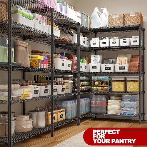 REIBII 5 Tier Wire Shelving Storage Shelves Loads 1430LBS, 58" W Metal Shelving for Storage Adjustable Shelving Unit Heavy Duty Garage Shelves Pantry Shelves Kitchen, Black - style: Black-13.8"D x 58"W x 59"H-5 Tier