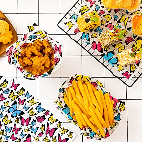 100 Pcs Butterfly Wax Paper Sheets, Waterproof Oil-proof Deli Paper Sandwich Wrap, 8.6 x 9.8 Inches, Perfect for Food Preservation, Picnic, Candy Wrap - color: Butterfly