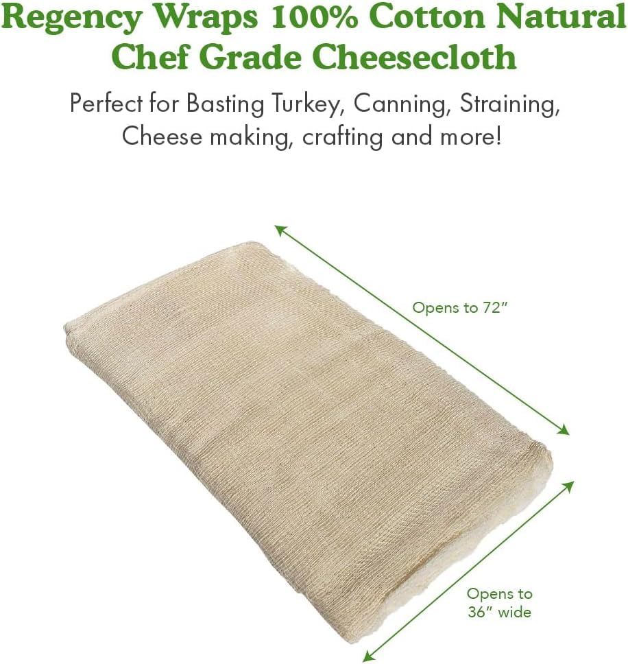 Regency Wraps 100% Cotton Cheesecloth For Straining, Basting Turkey, Canning, Cheese-making, Natural Standard, 2yd (Pack of 5) - size: 2yd (Pack of 5)