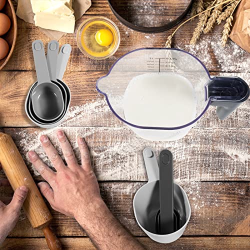 Stackable 10-Piece Measuring Cups and Spoons Set with Lids | BPA-free & dishwasher safe. Kitchen gadgets for cooking & baking. Dust-proof nested utensils for dry or liquid food. - color: 10 Piece - Grey and Blue