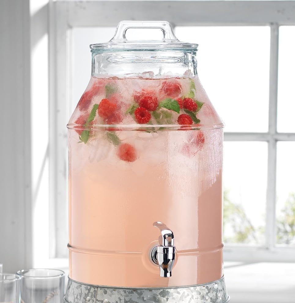 3 Gallon Glass Drink Dispensers For Parties,Classic Mason Jug Beverage Dispensers With Glass Lid With Handle And 100% Leakproof Spigot.Glass Water Jug Dispenser,Lemonade Dispenser - color: Clear-3-Gallon