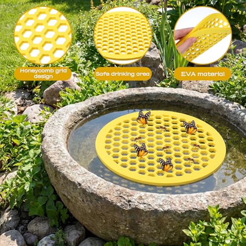 2 Pack Floating Bee Island, 7.83 Inches Lightweight EVA Foam Bee Waterer, Floating Butterfly Bees Feeding Watering Station for Bees Bath, Garden, Outdoor Decor