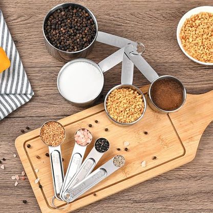 Measuring Cups and Spoons Set, 8 Piece | Nesting design for compact storage, includes 4 cups + 4 spoons, for cooking and baking