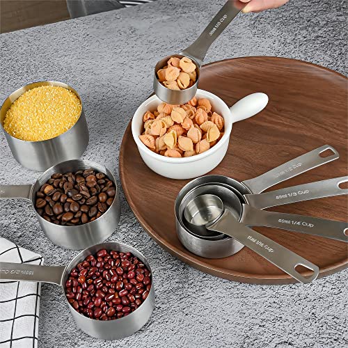Measuring Cup Set of 8, 18/8 Stainless Steel Measuring Cups for Kitchen & Baking, Heavy Duty Metric & US Measure Cups Set with 2/3 Cup & 3/4 Cup Meaure Cups - size: A: 8cups