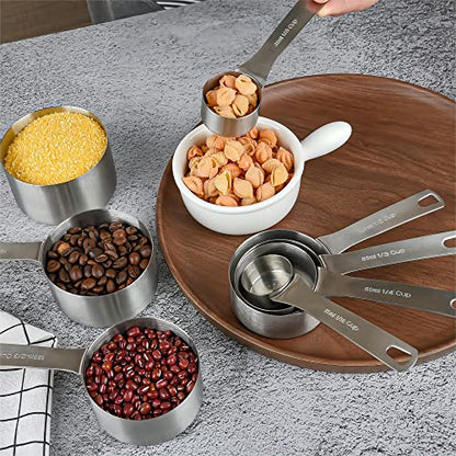 Measuring Cup Set of 8, 18/8 Stainless Steel Measuring Cups for Kitchen & Baking, Heavy Duty Metric & US Measure Cups Set with 2/3 Cup & 3/4 Cup Meaure Cups - size: A: 8cups