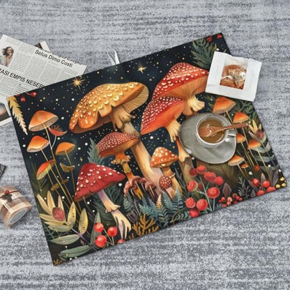 접시 건조 매트 버섯 숲 빈티지 주방 카운터용 흡수성 45.7 x 61cm(18 x 24인치) 극세사 접시 접시 유리 건조 배수 패드 양면 세탁 가능 - color: A0132, size: 18" x 24"