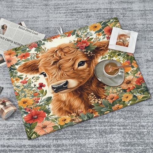 Highland Cow Dish Drying Mat for Kitchen Counter Microfiber Super Absorbent Non-Slip Dish Drying Pad for Countertops Dishes Utensils Stylish Quick-Dry Machine Washable 18x24 Inch - color: Highland Cow