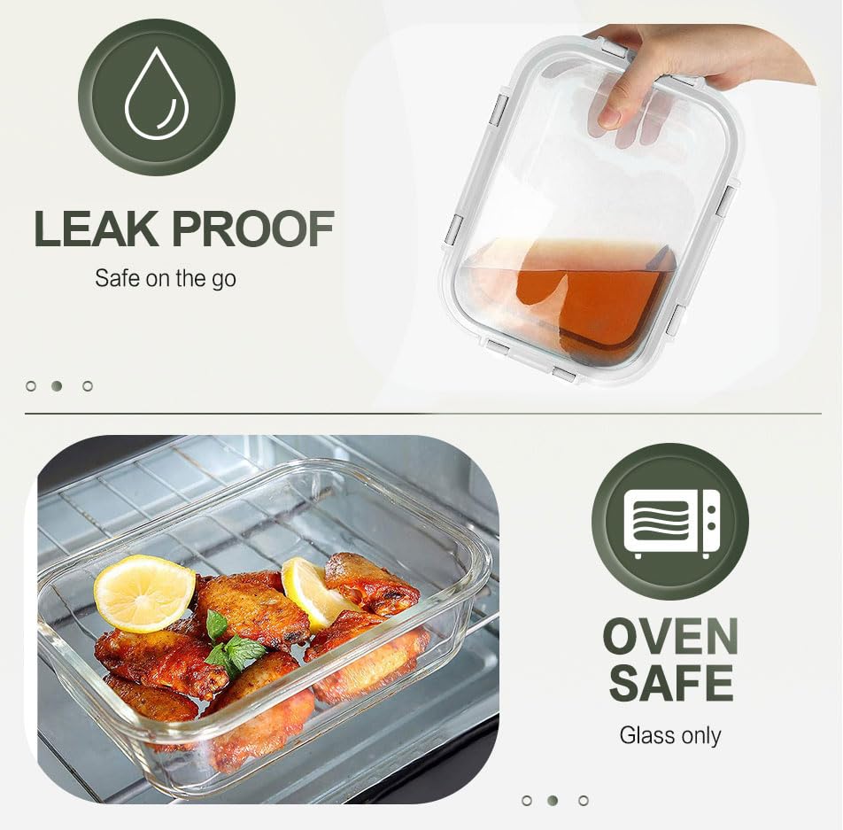 KOMUEE 10 Packs 30 oz Glass Meal Prep Containers,Glass Food Storage Containers with Lids,Airtight Lunch Bento Boxes,Microwave, Oven, Freezer and Dishwasher,White - color: White