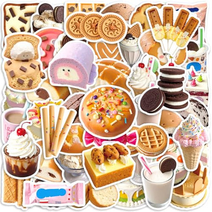 50Pcs Cute Dessert Stickers, Waterproof Vinyl Sweet Treat Decals for Water Bottle Laptop Suitcase Skateboard Scrapbook Journal, Kawaii Food Snack Labels for Kids Teens Girls DIY Craft Gift Supplies - color: Cute Dessert-1