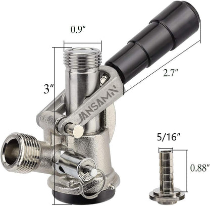 Keg Coupler, Sankey D Tap with 304 Stainless Steel Probe, Keg Coupler D System with Black Handle & Hose Clamp, D Style,Sankey D Tap for 5/16" ID Hose