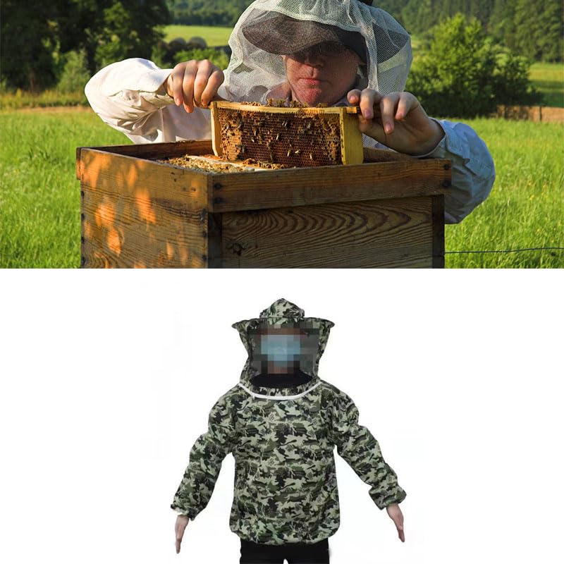Beekeeping Jacket, Ultra Lightweight Half Body Bee Suits Maximum Protection Beekeeper Jacket Camouflage Bee Keeper Suit with Veil Hood for Beginner Professional Beekeepers (Five Star Camouflage) - color: Five Star Camouflage