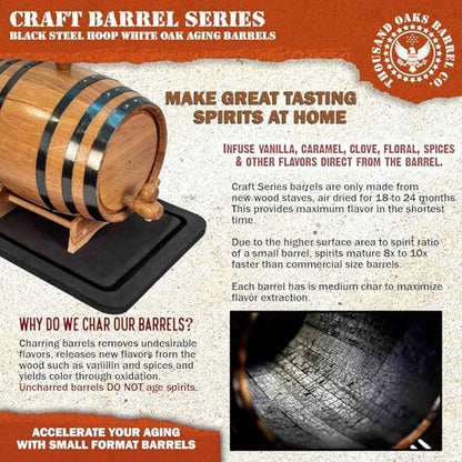 1 Liter Oak Aging Barrel with Wood Stand, Bung & Spigot - Mini Whiskey Barrels for The Home Alcohol Distiller, Moonshiner & Winemaker - Age Cocktails, Bourbon, Whisky, Tequila, Rum, Mead Wine (1L) - size: 1 Liter