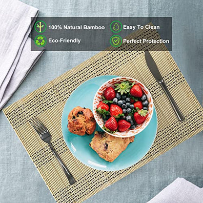 Set of 8 Pcs Bamboo Placemats Natural Anti-Slip Bamboo Placemats Washable Heat-Resistant Table Mats for Dining Room and Kitchen(Beige) - color: Beige, size: Set of 8 Placemat 17.7 x 11.8 inch